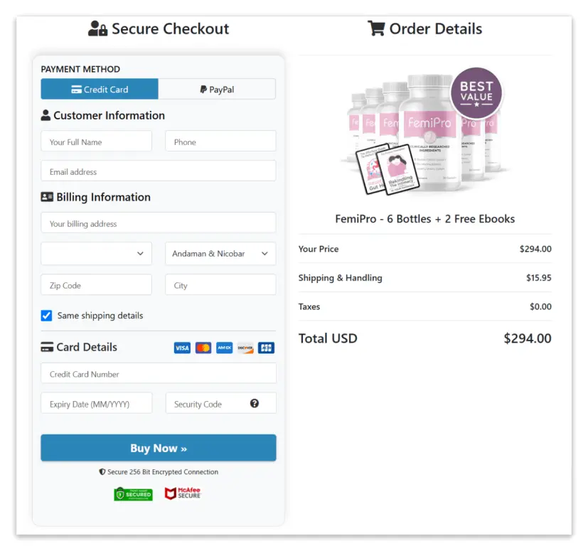  FemiPro Secure Checkout Page